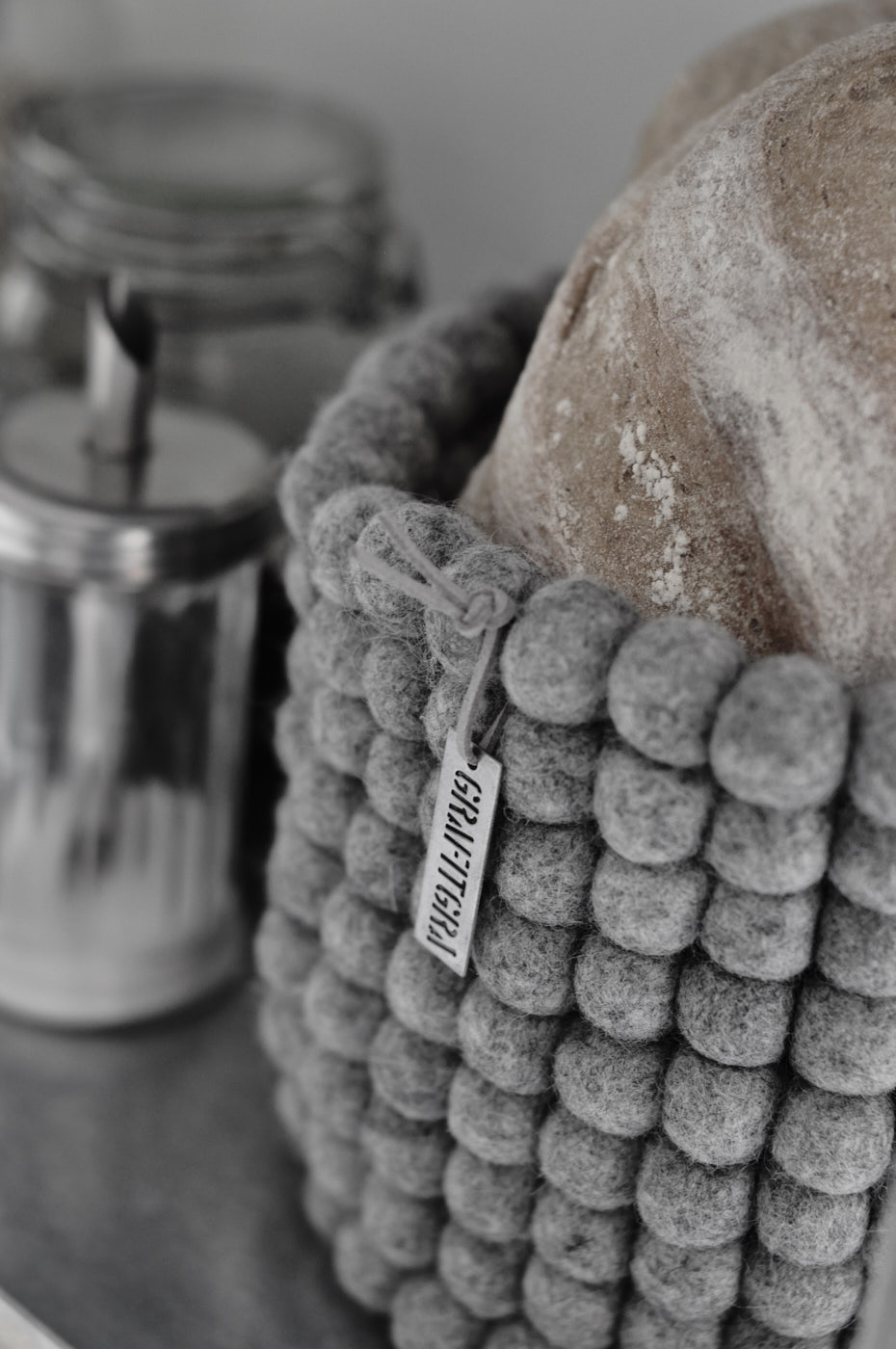 Grafitgrå Ullkorg Sten Grå Stor - Bild 3