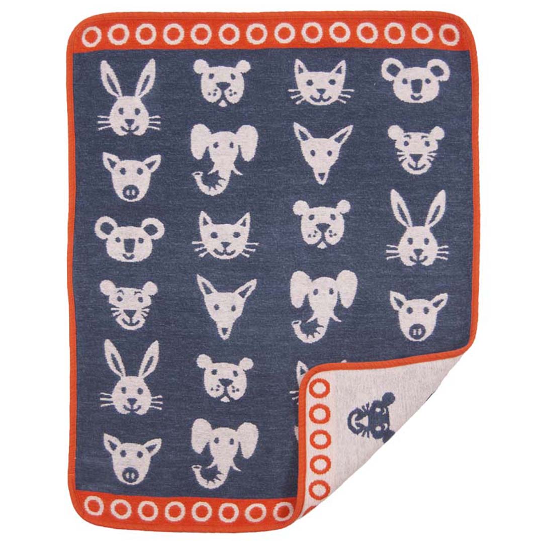Zoo blå/orange chenillefilt 70x90 cm