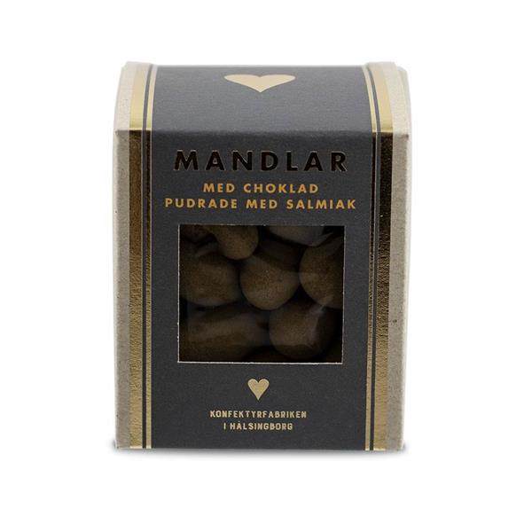 Mandlar med choklad pudrade i salmiak